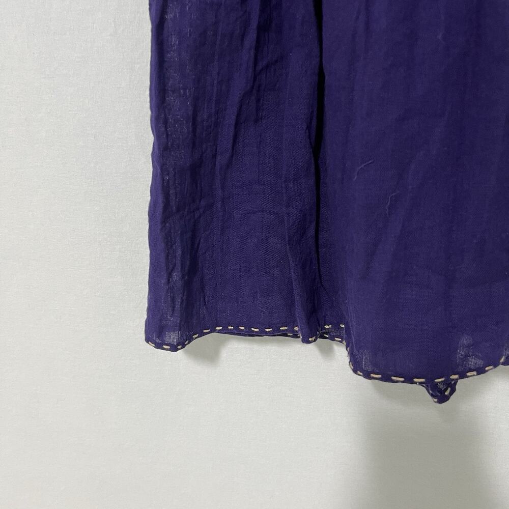 Handmade Folk Mexican Embroidered Blouse Large Purple Floral Top Pleated - Picture 4 of 10